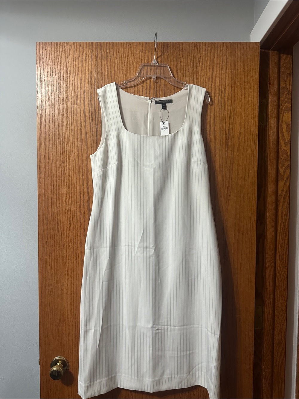 White House Black Market Cream Pinstripe Midi Dress